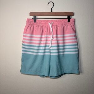 Chubbies Swim Trunks Shorts Men’s Large Pink Blue Striped Stretch Beach